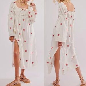 Free People Women's White and Cream Linen Maxi Dress